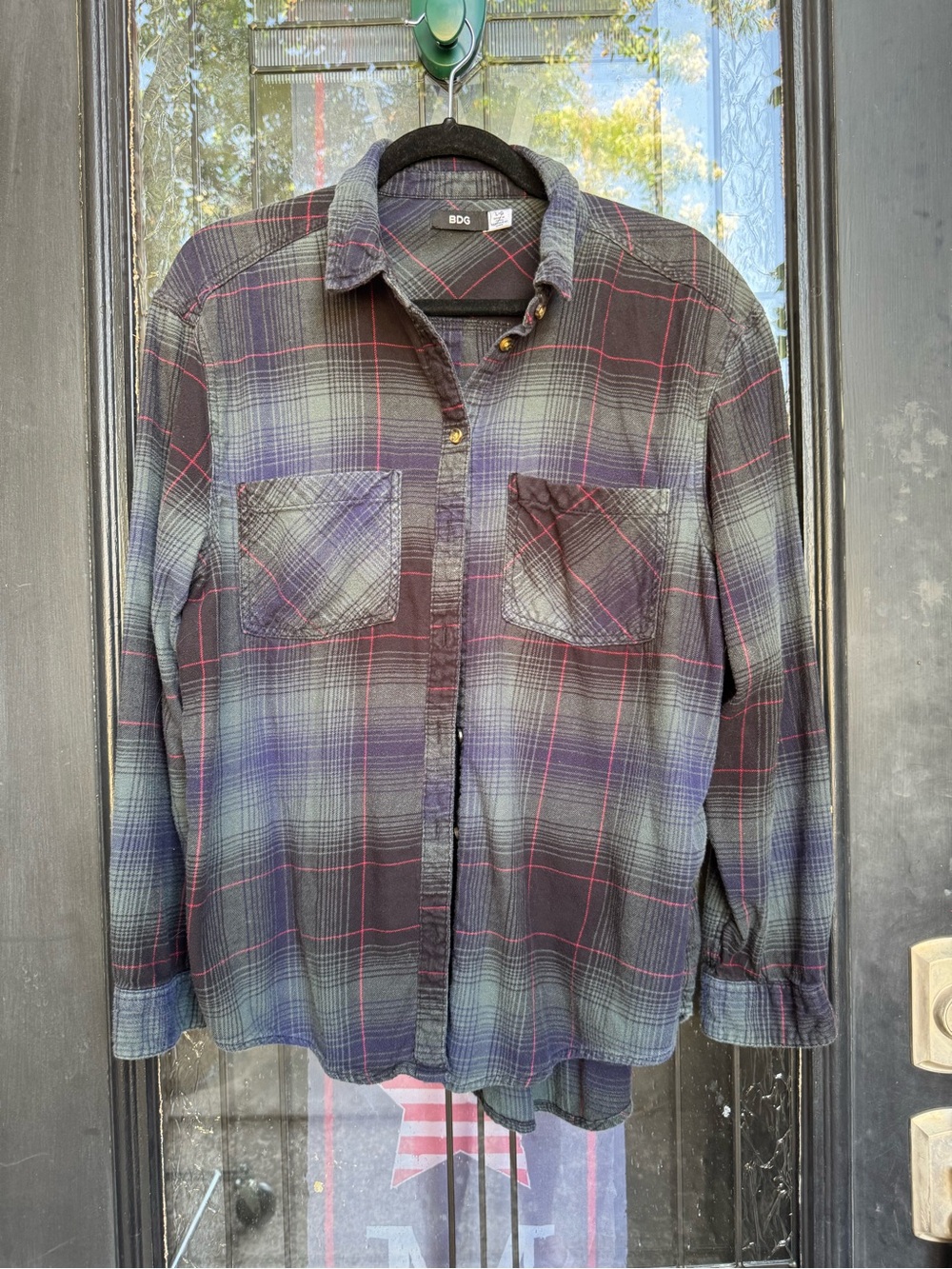 BDG Urban Outfitters Plaid Flannel Button Down Shirt Green Purple Pink